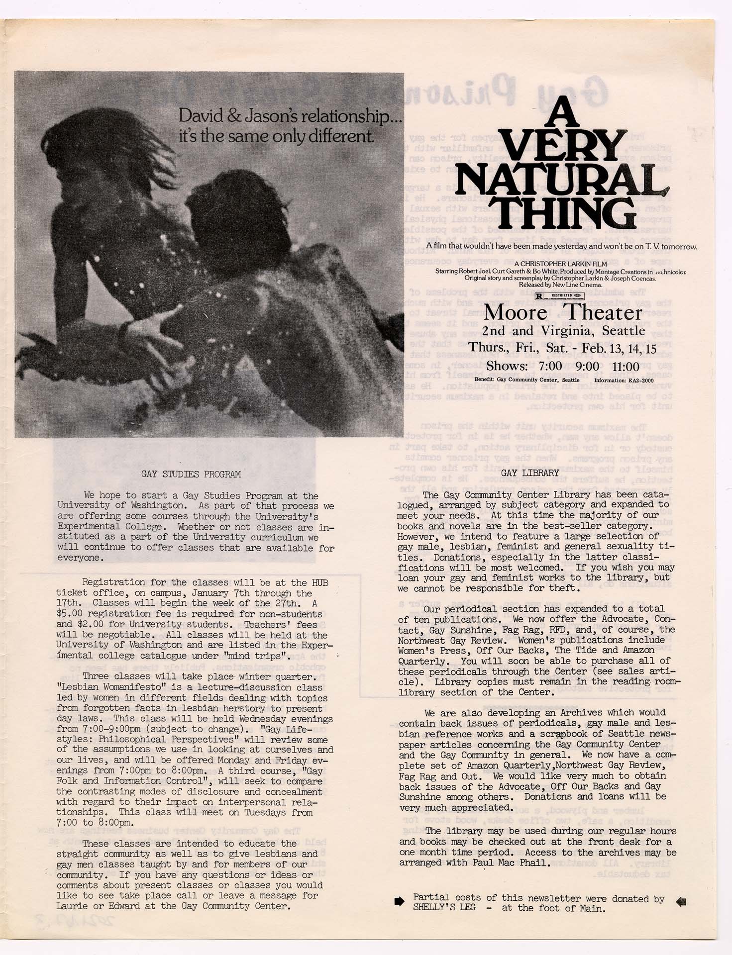 Image of Gay Community Center newsletter, January 1975