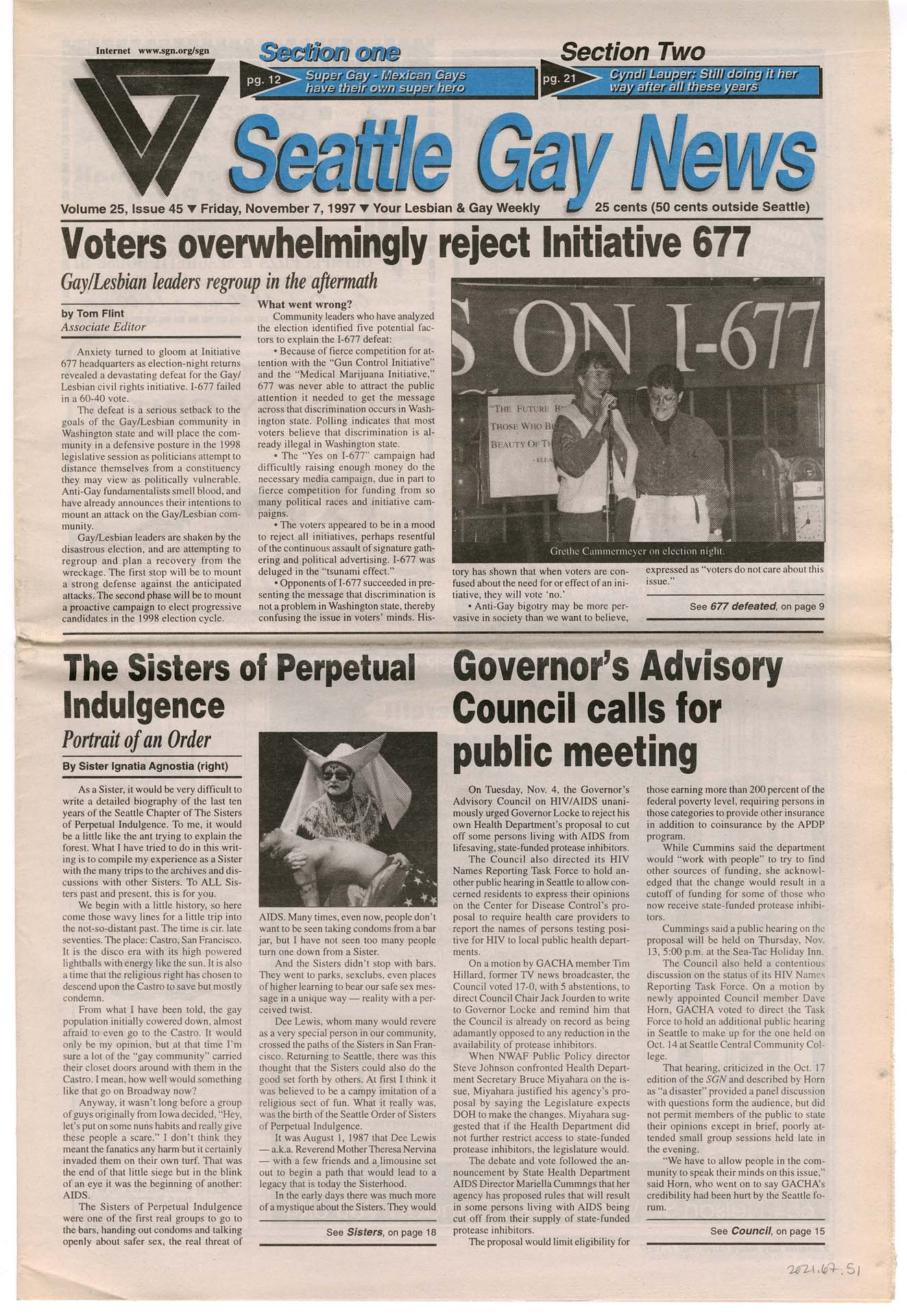 Image of Seattle Gay News, Vol. 25, No. 45, November 7, 1997