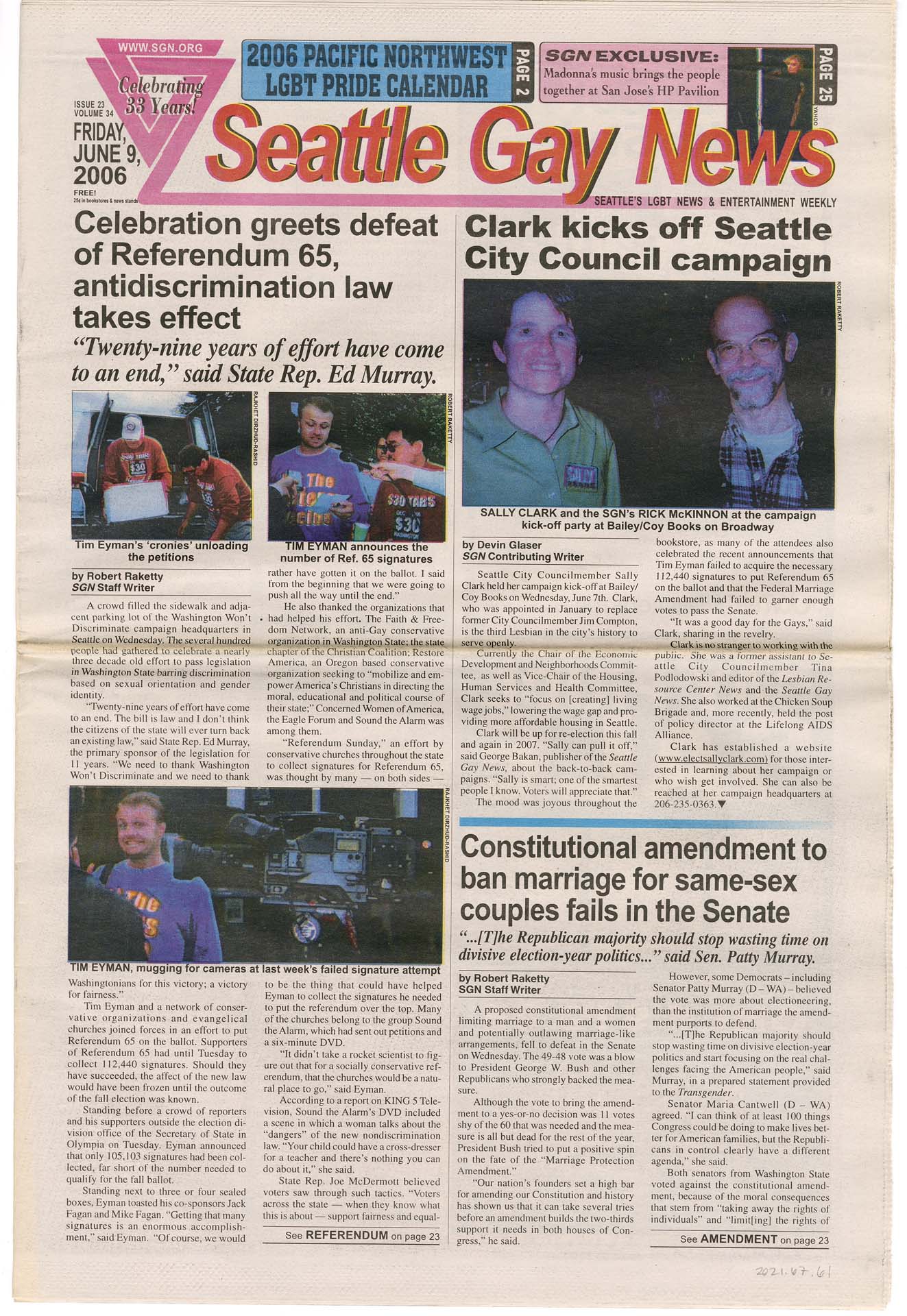 Image of Seattle Gay News, Vol. 34, No. 23, June 9, 2006