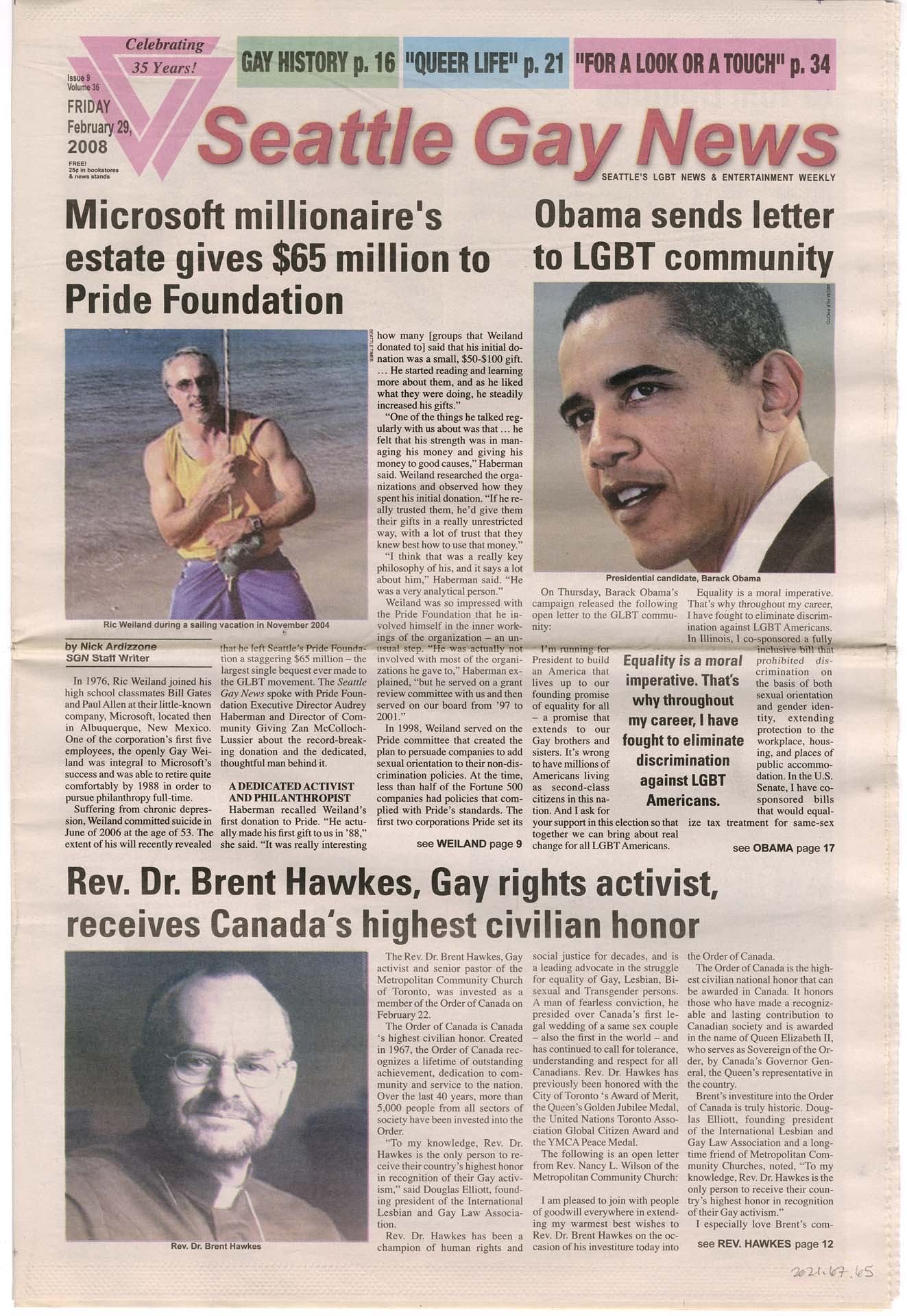 Image of Seattle Gay News, Vol. 36, No. 9, February 29, 2008