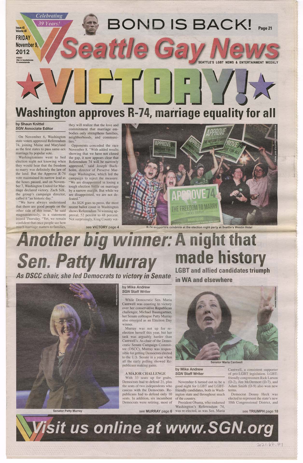 Image of Seattle Gay News, Vol. 40, No. 45, November 9, 2012