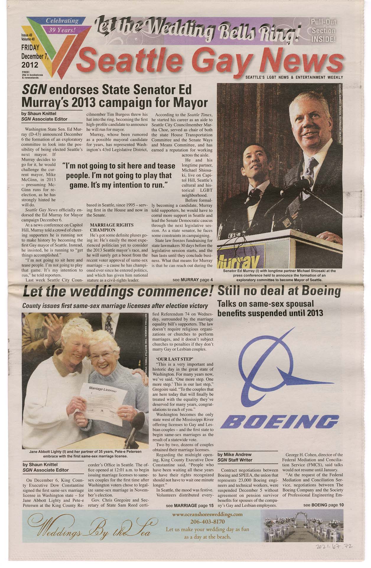 Image of Seattle Gay News, Vol. 40, No. 49, December 7, 2012