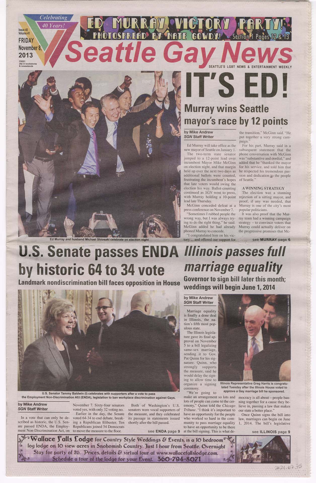 Image of Seattle Gay News, Vol. 41, No. 45, November 8, 2013