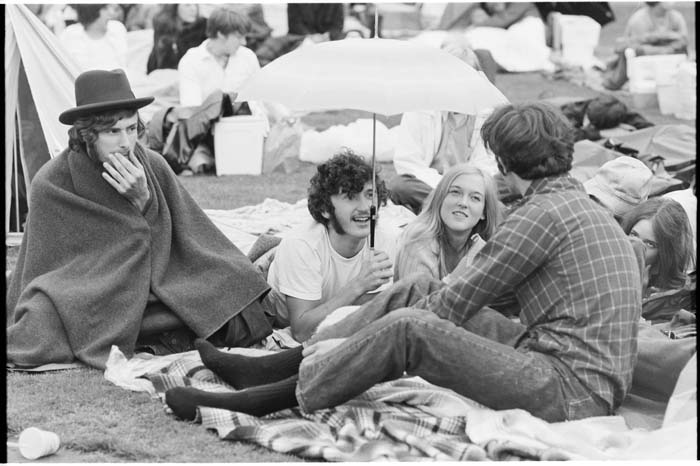 Image of Group of fans on field at Jimi Hendrix concert, Seattle, July 26, 1970