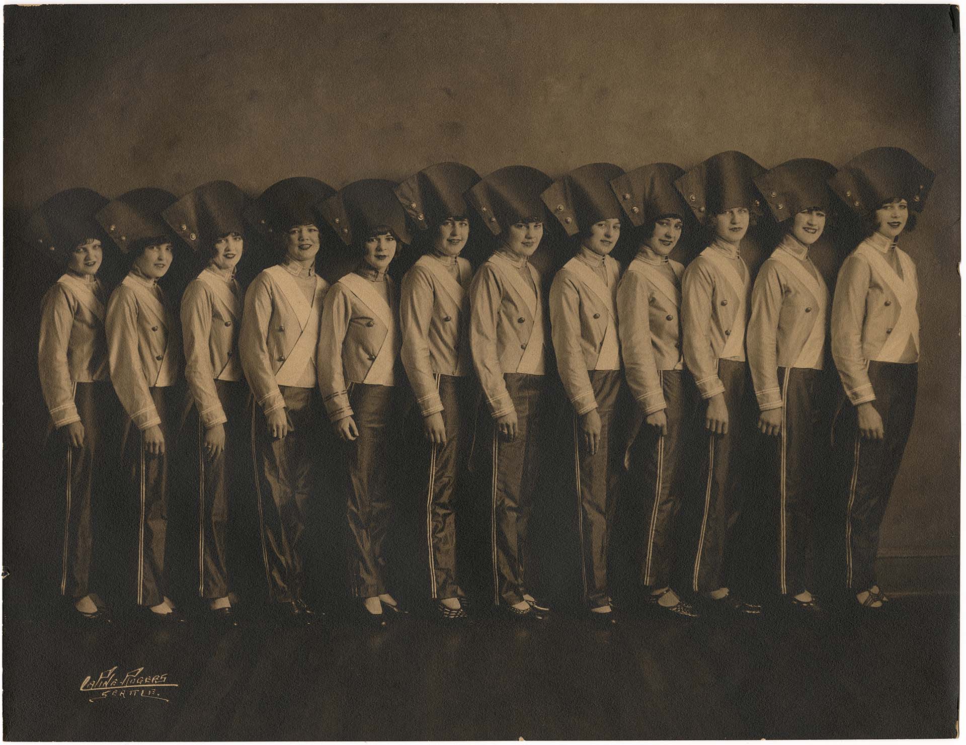 Image of Pantages Usherettes lined up in uniform, 1925