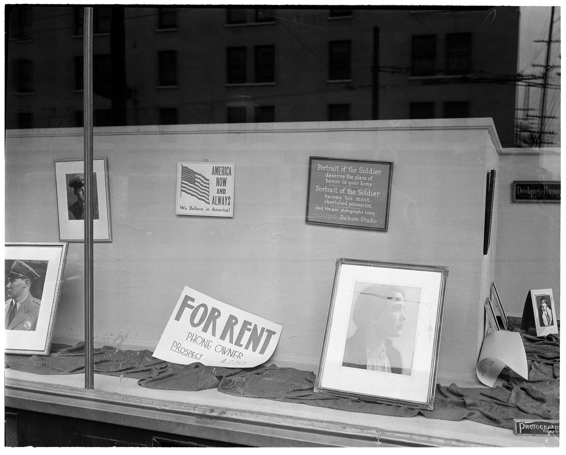 Image of Jackson Studio store window after exclusion of Japanese Americans, Seattle, May 1942