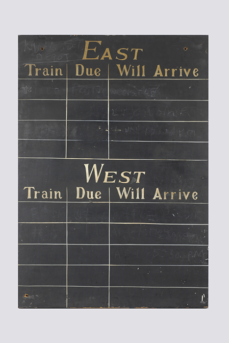 Image of Train schedule chalkboard for Northern Pacific Railway Company, ca. 1890-1930