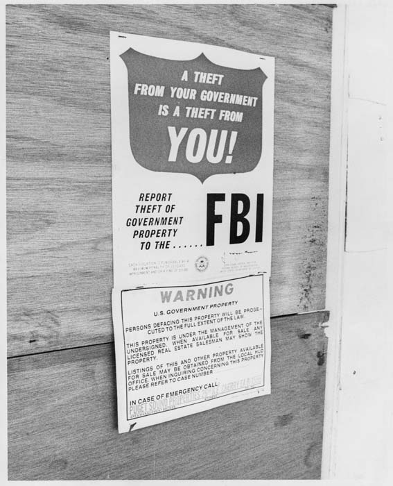 Image of Notice on former Black Panther party headquarters house, Seattle, 1973