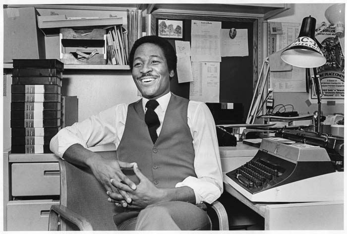 Image of Steve Pool at KOMO News studio, Seattle, January 1981