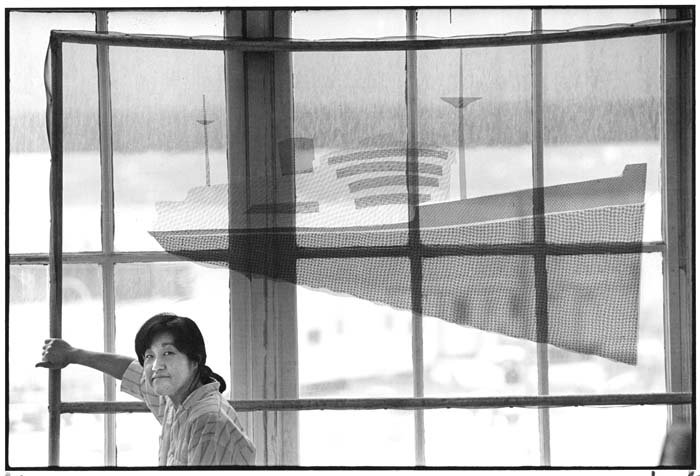 Image of Norie Sato with unfinished artwork, Seattle, June 26, 1991