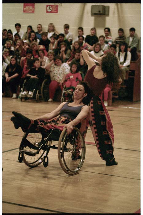 Image of Charlene Curtiss and Debbie Gilbert dancing, November 17, 1993