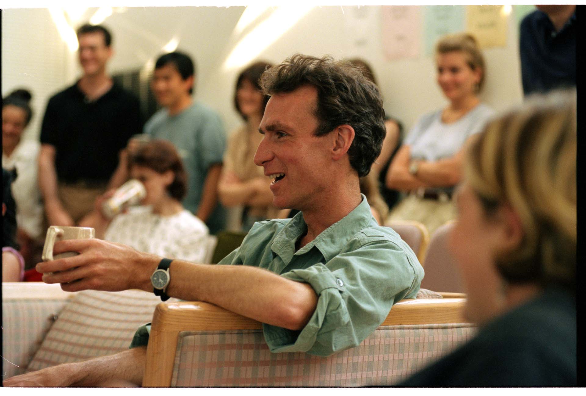 Image of Bill Nye watching an episode of his show, Seattle, July 15, 1996