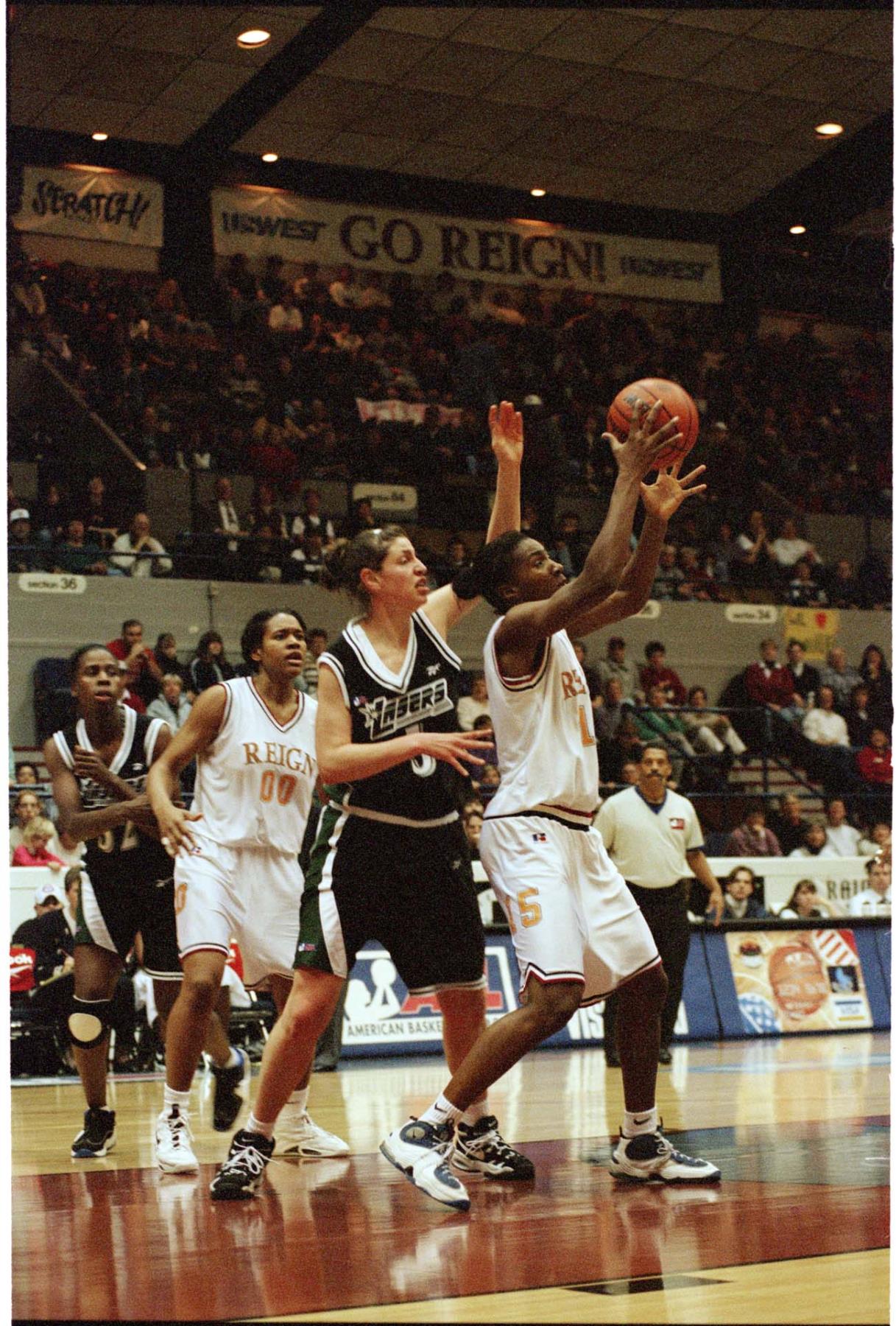 Image of Seattle Reign players during game vs. San Jose Lasers, Seattle, January 19, 1997