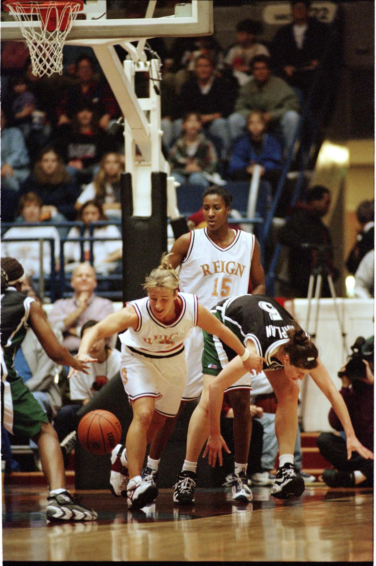 Image of Seattle Reign players during game vs. San Jose Lasers, Seattle, January 19, 1997