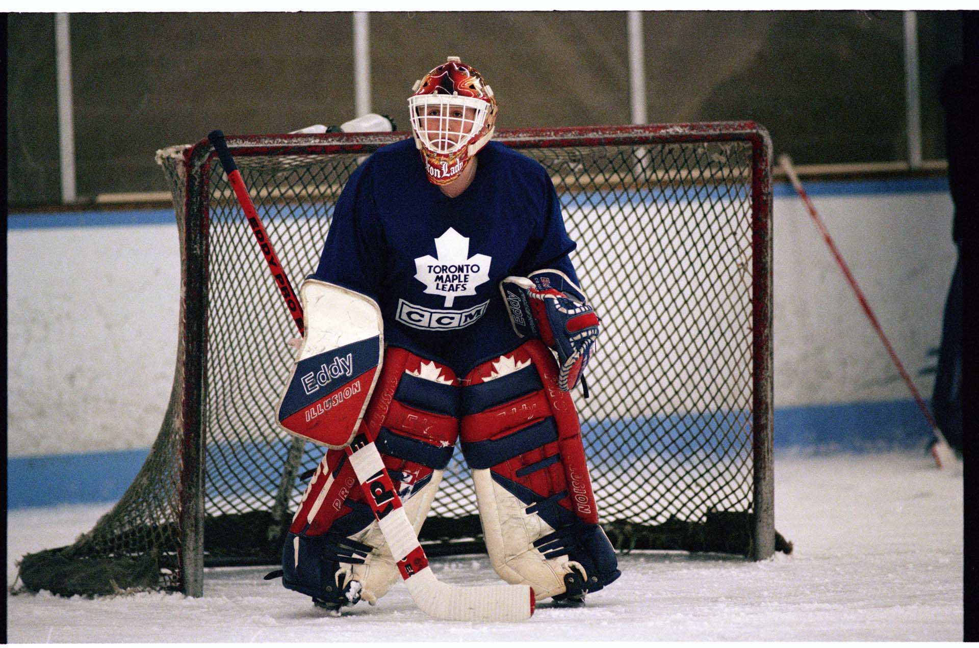 Image of Admirals goaltender Bryanne Fitts during practice session, Seattle, March 1997