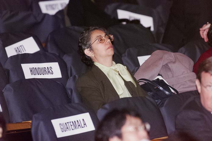 Image of Delegate waiting for the opening meeting of the WTO conference, Seattle, November 30, 1999