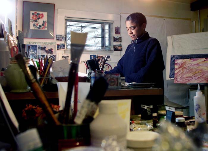 Image of Barbara Earl Thomas in her studio, Seattle, January 25, 2002