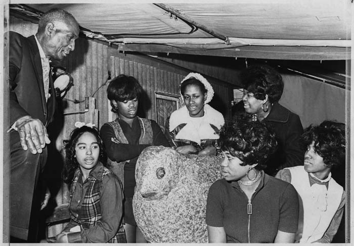 Image of James Washington Jr. with Delta Teen-Lift group at his studio, Seattle, December 1970