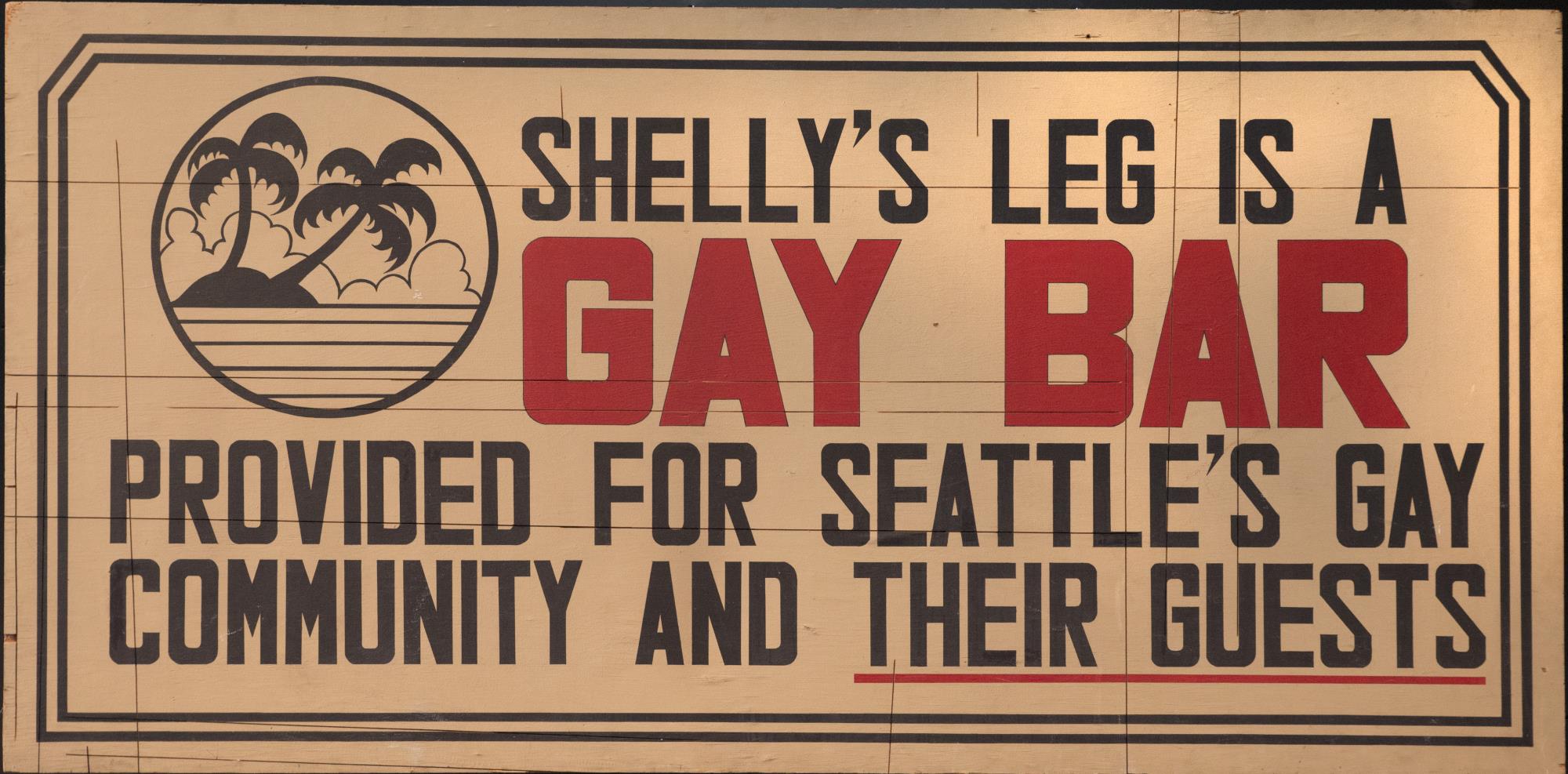 Image of Wooden sign from Shelly's Leg Tavern, 1975