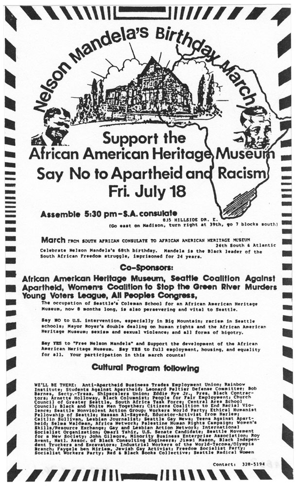 Image of Nelson Mandela's Birthday March flier, 1986