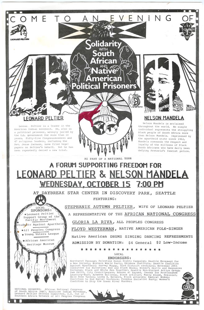 Image of Solidarity with South African and Native American Political Prisoners poster, 1986