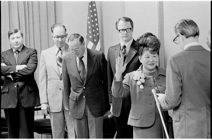 Image of Ruby Chow County Council swearing in, Seattle, January 14, 1974