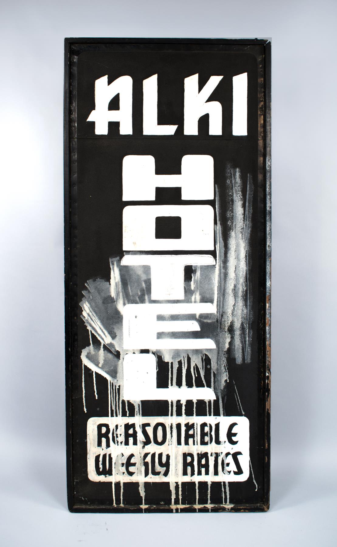 Image of Hotel Alki wooden sign, ca. 1910