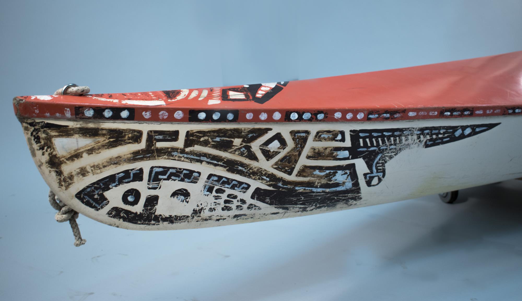 Image of Fiberglass kayak designed and used by Wolf Bauer, 1962