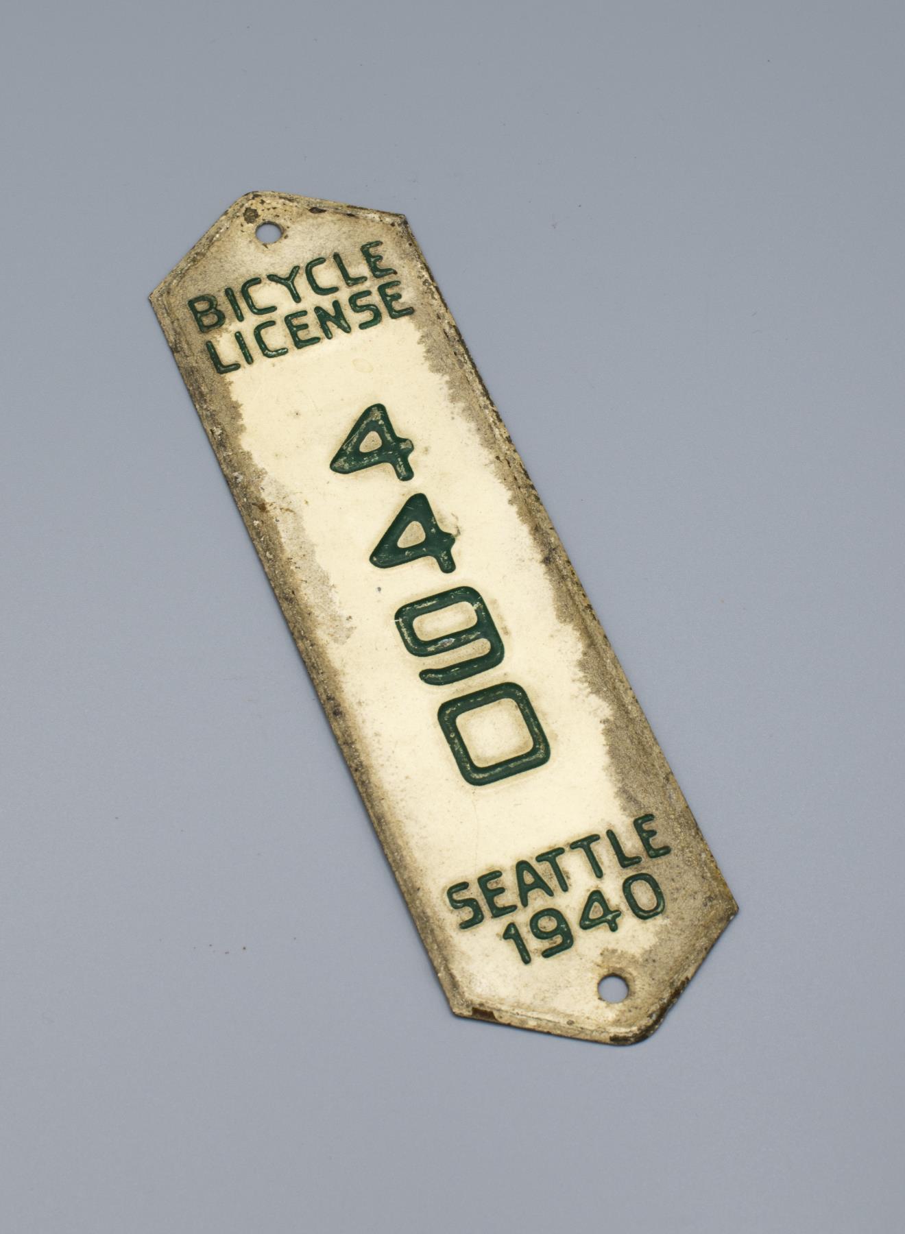Image of Seattle bicycle license plate, ca. 1940