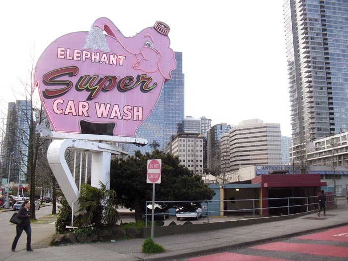 Image of Elephant Super Car Wash sign, Battery Street and Denny Way, Seattle, April 2017