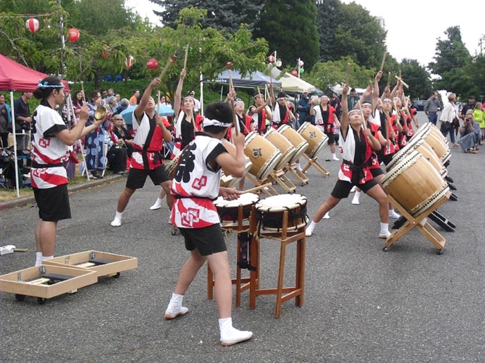 Image of Taiko drummers performing at Bon Odori festival, Seattle, July 2015