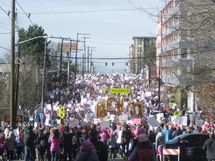 Image of Looking west on Jackson Street during Women's March on Seattle, January 21, 2017