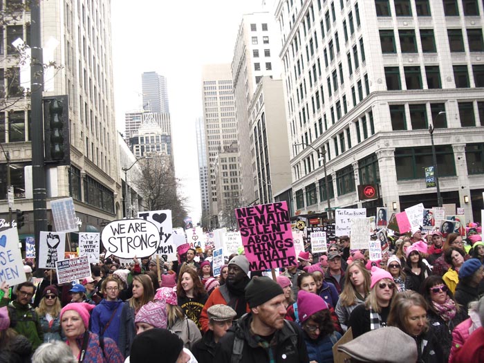 Image of Crowd on 4th Avenue during Women's March on Seattle, January 21, 2017