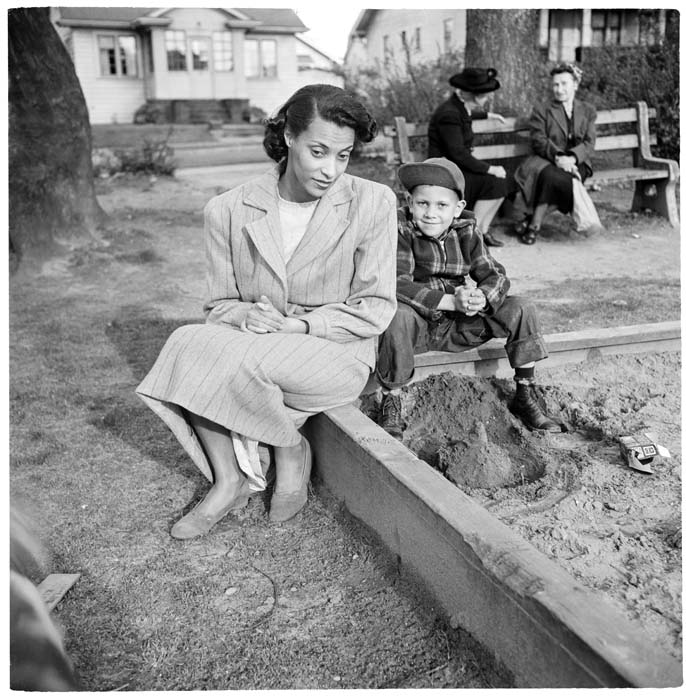 Image of Izzy and Butch Smith at a sandbox, Seattle, circa 1948