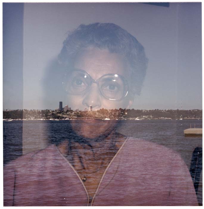 Image of Double exposure of Izzy Smith and Lake Washington, Seattle, 1989