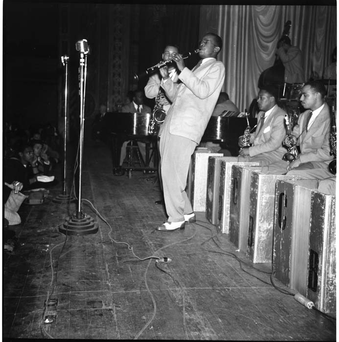 Image of Clarinet player on stage at the Civic Auditorium, Seattle, circa 1946