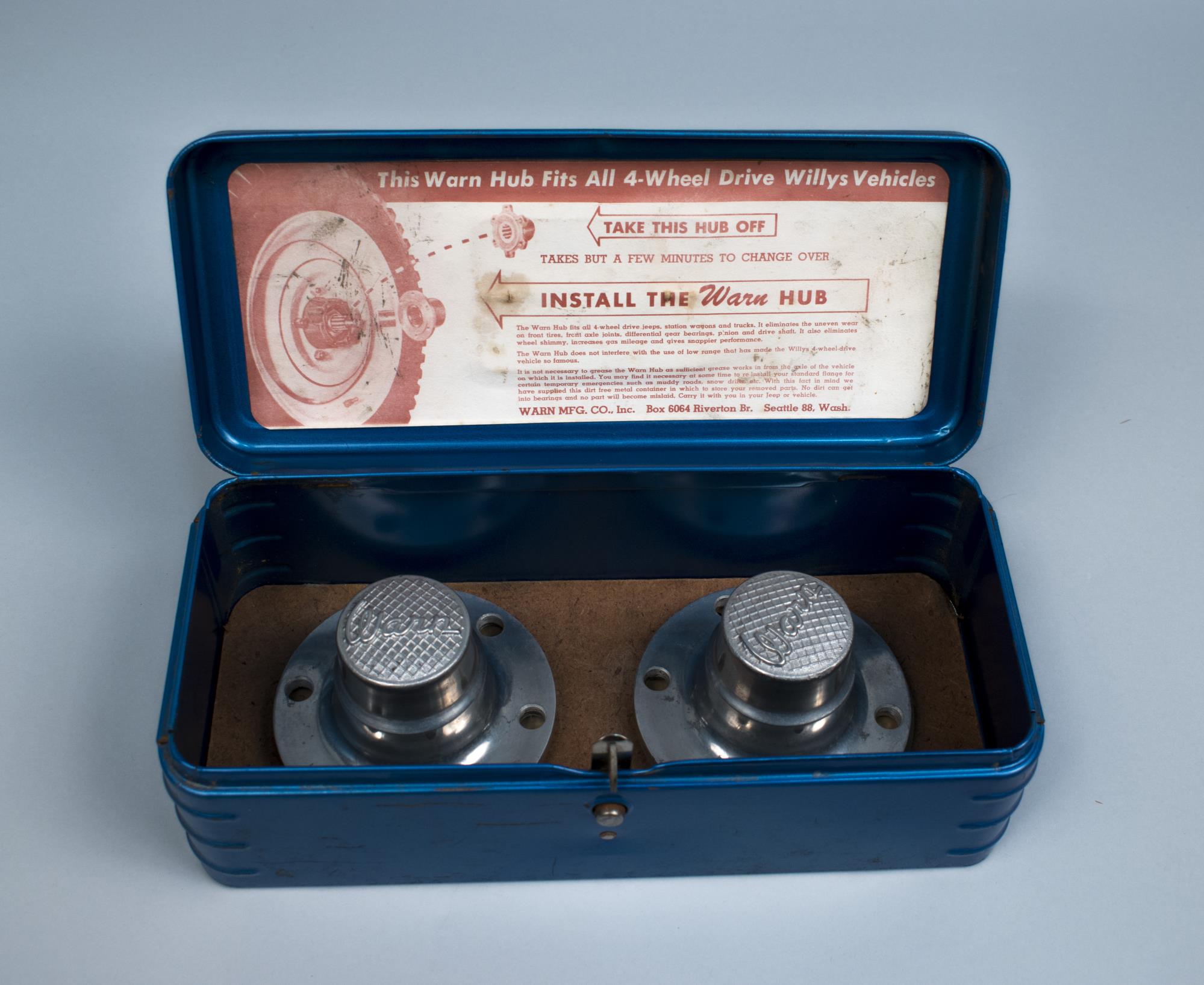 Image of Pair of 1948 Warn Locking Hubs for 4-wheel drive Jeep Willys, ca. 1948