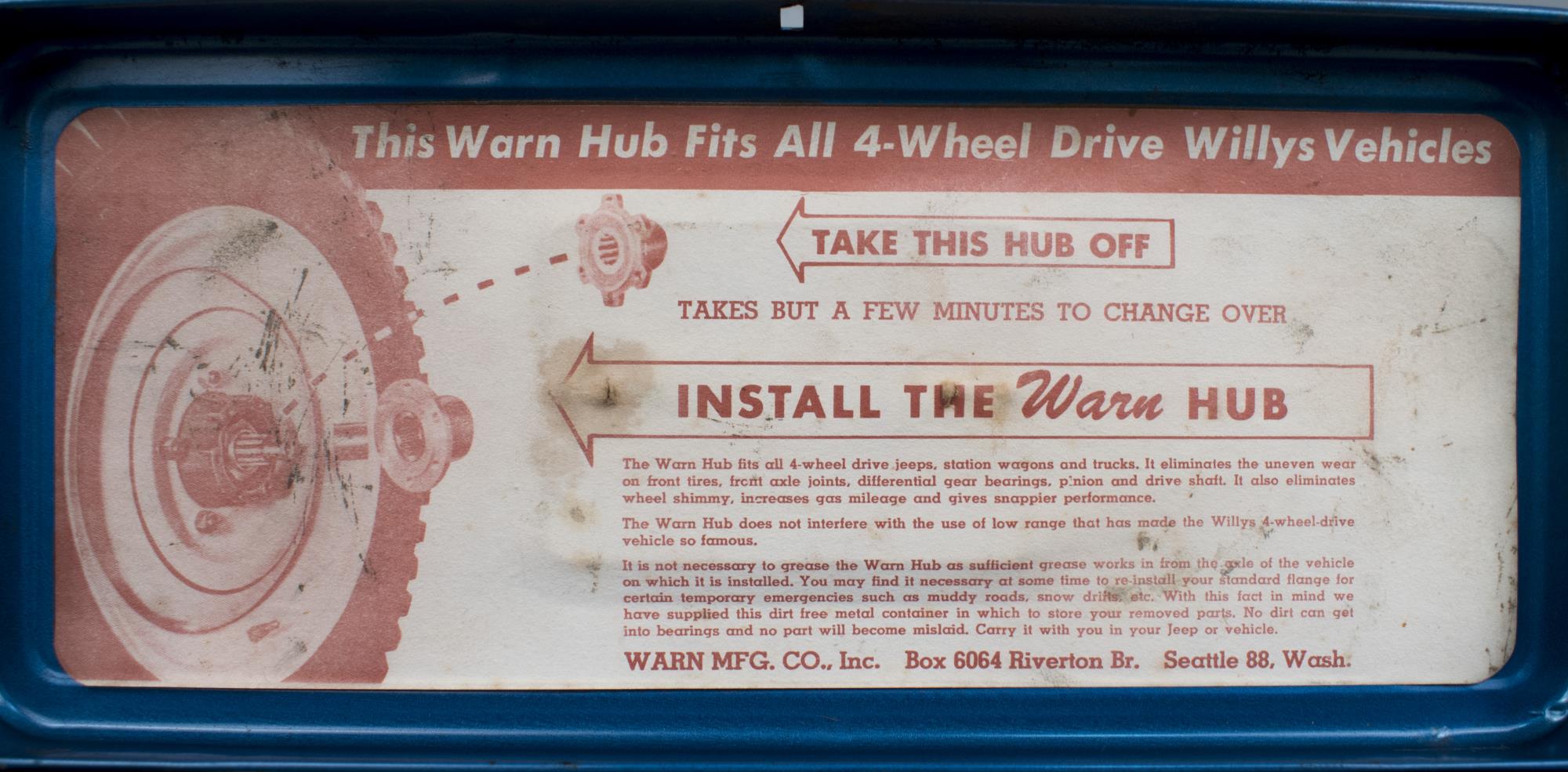 Image of Pair of 1948 Warn Locking Hubs for 4-wheel drive Jeep Willys, ca. 1948