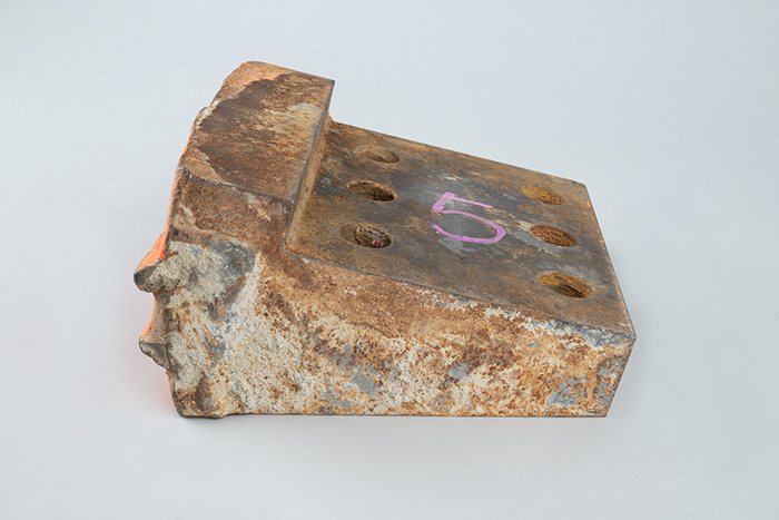 Image of Cutter bit or tooth from the cutter head of the Seattle Tunnel Boring Machine, ca. 2012