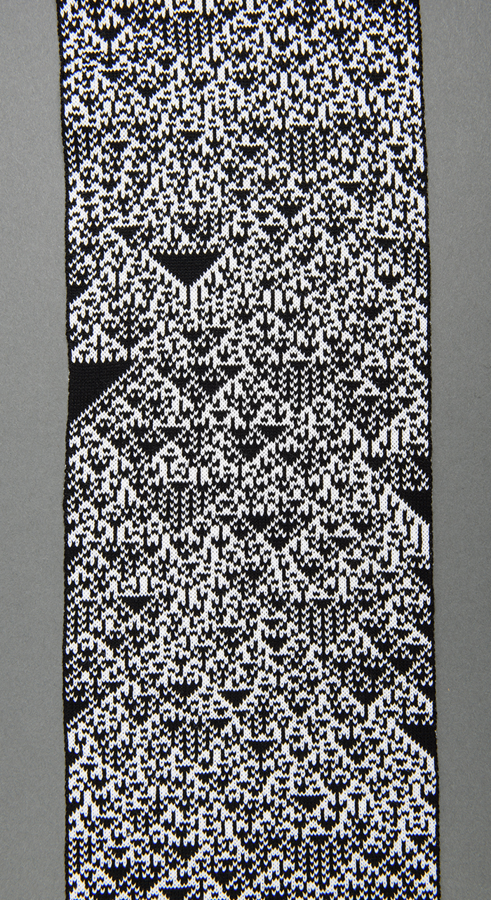 Image of Black and white generative knit scarf made by Fabienne Serriere of KnitYak, 2018