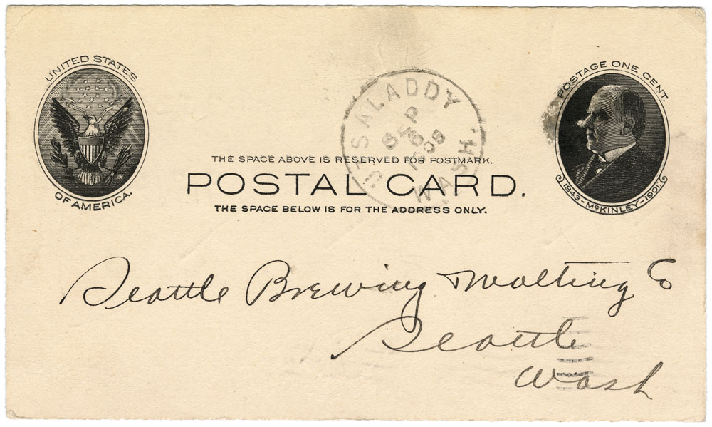 Image of Postcard to Seattle Brewing & Malting Company, September 1905