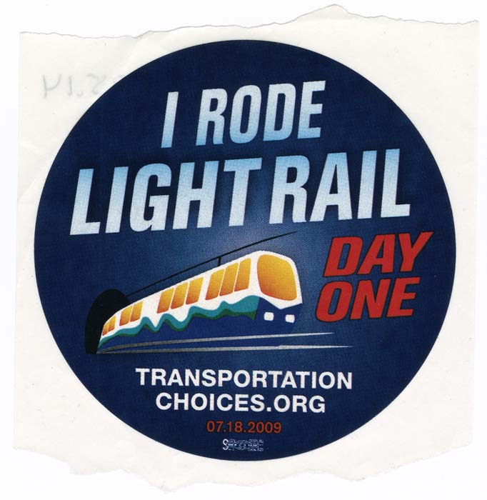 Image of Souvenir sticker from opening of Link light rail, Seattle, July 18, 2009