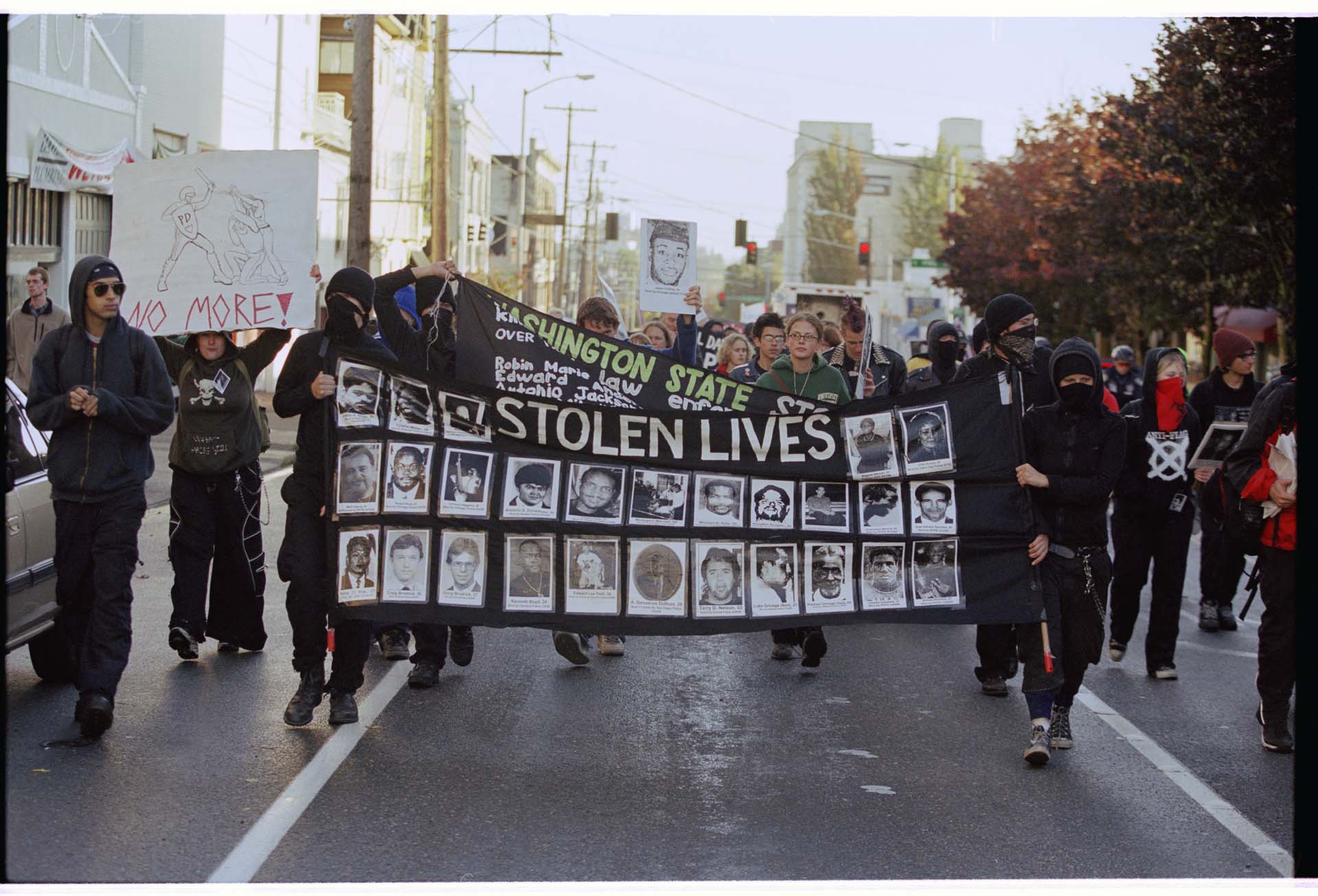 Image of Protesters marching against police brutality, Seattle, October 22, 2001