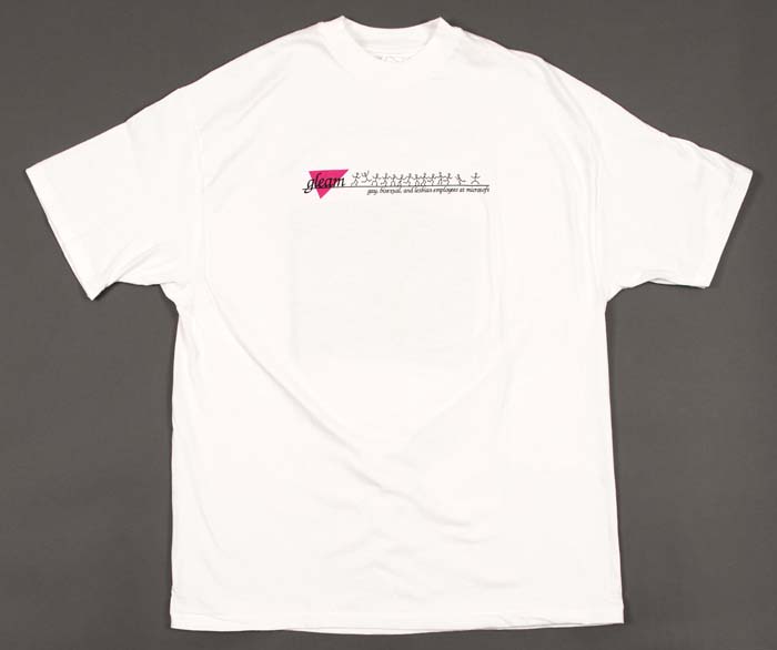 Image of Microsoft GLEAM T-shirt, white with stick figures, 1995