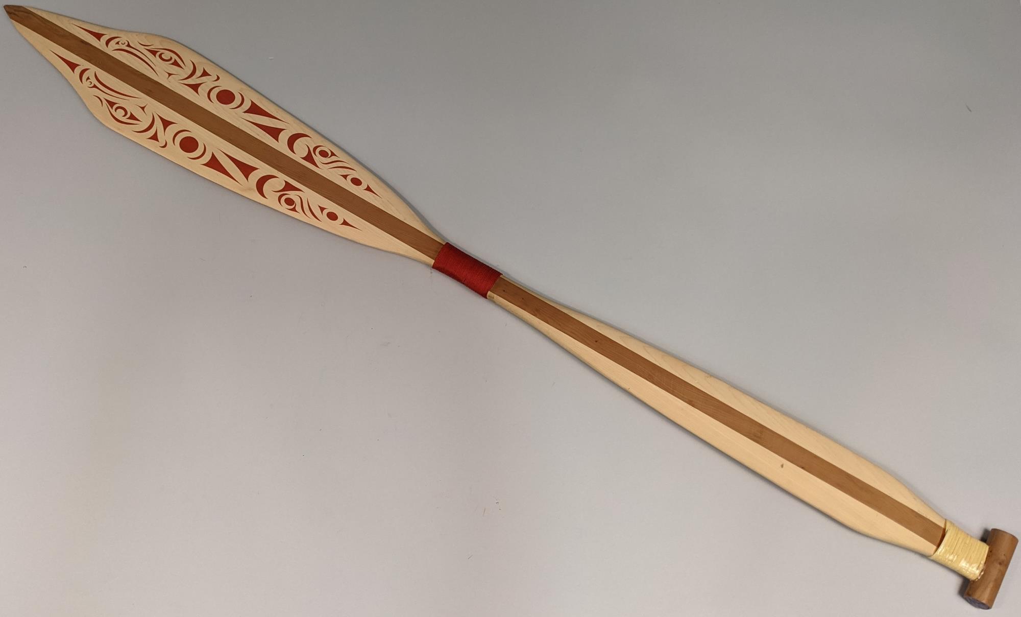 Image of Canoe Journeys paddle made by Keith Stevenson, Muckleshoot, ca. 2020
