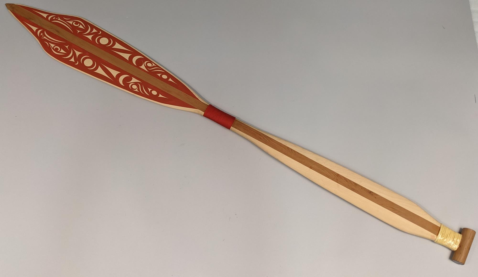 Image of Canoe Journeys paddle made by Keith Stevenson, Muckleshoot, ca. 2020