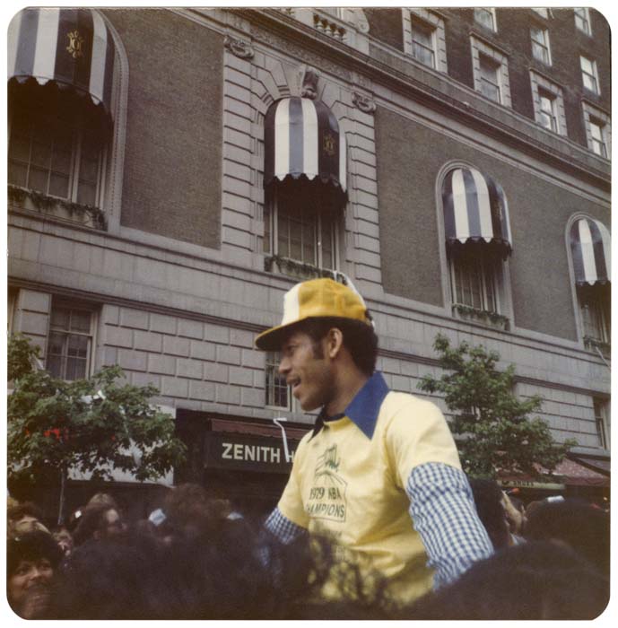 Image of John Johnson in Sonics championship parade, Seattle, June 4, 1979