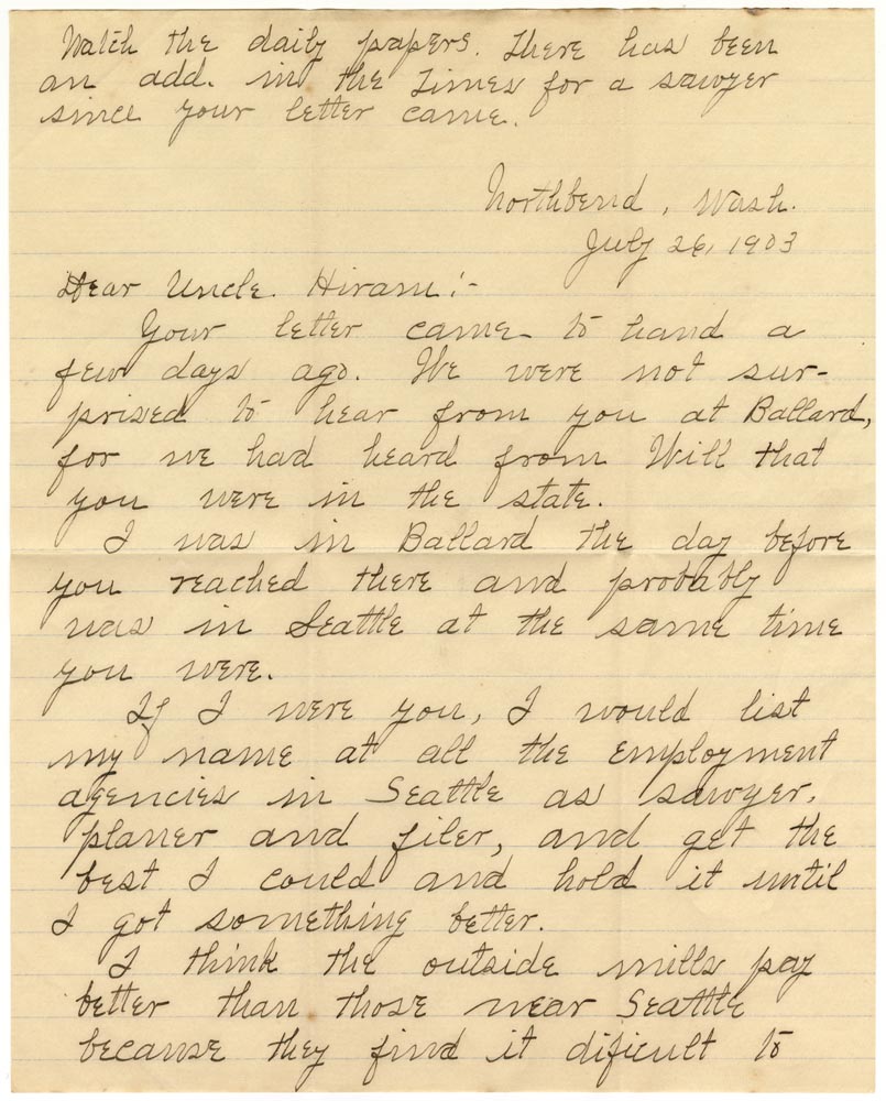 Image of Letter from J.M.C. Warren to Hiram Warren, 1903