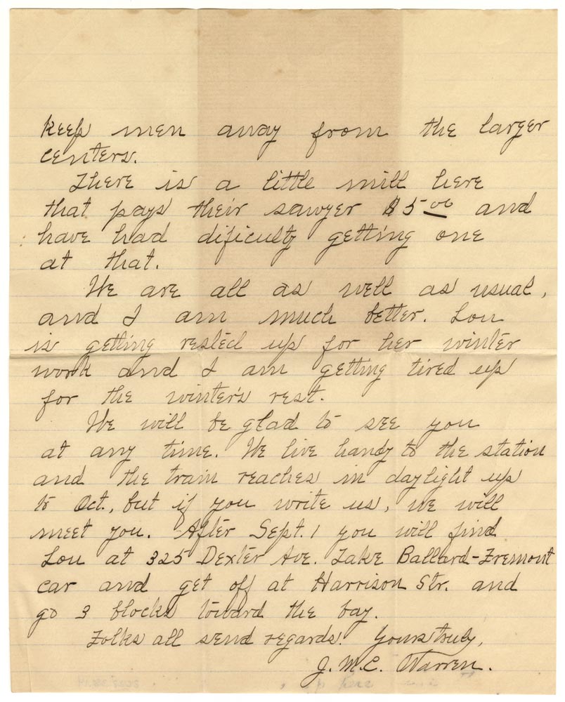 Image of Letter from J.M.C. Warren to Hiram Warren, 1903