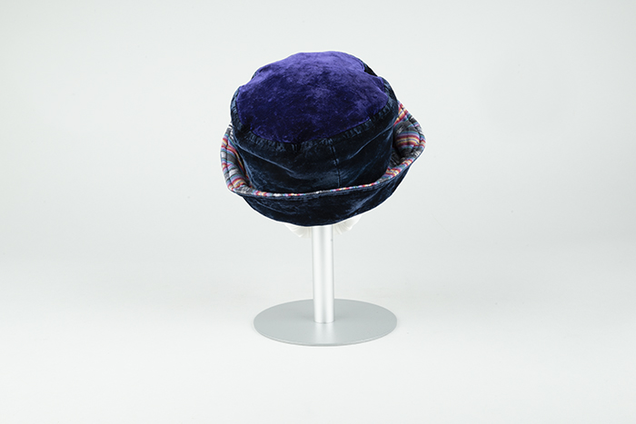 Image of Velvet hat with rainbow fabric from Hatterdashery, ca. 1995